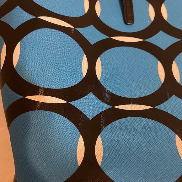 MICHAEL KORS JET SET TRAVEL DECO TURQUOISE BLACK WHITE TOTE -LARGE - Picture 3 of 7